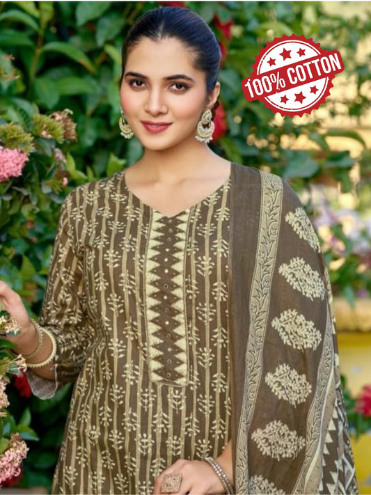Trendy Cotton Kurta Set – Latest Kurti Designs with Dupatta & Palazzo - Yosra Cotton Kurta Set